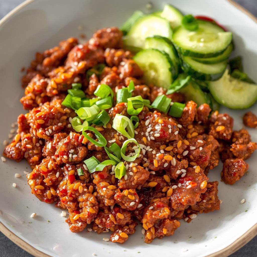 Spicy Keto Korean Ground Beef with Cucumber Salad Recipe