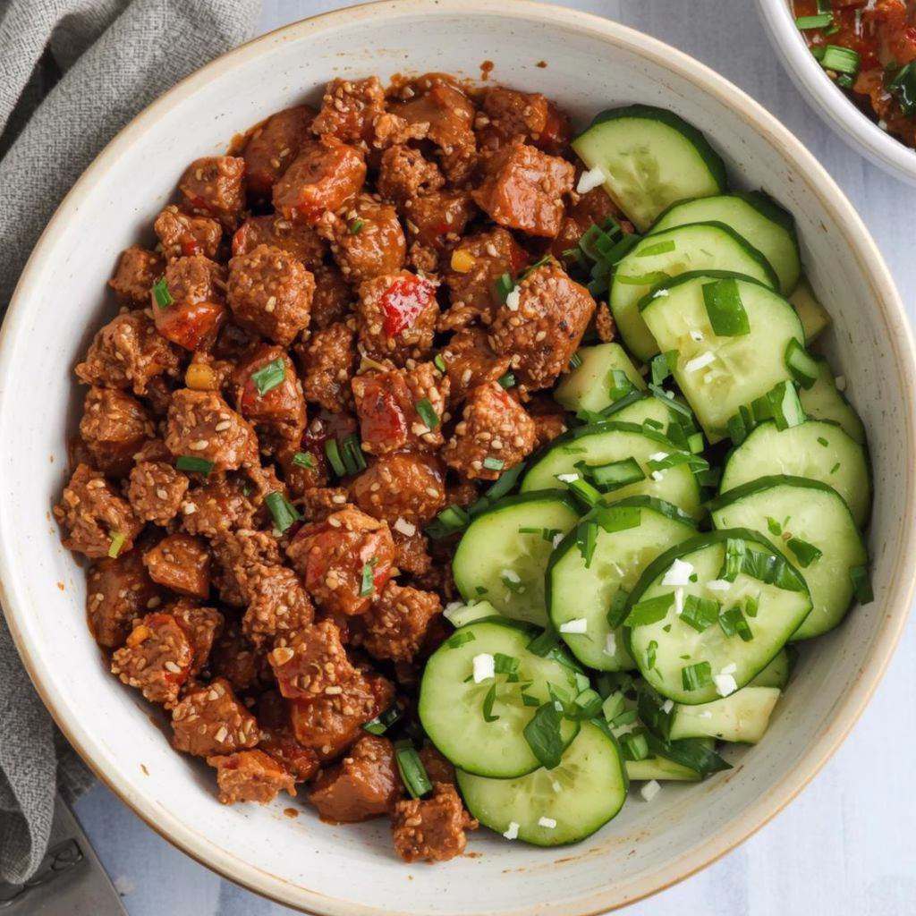 Spicy Keto Korean Ground Beef with Cucumber Salad Recipe