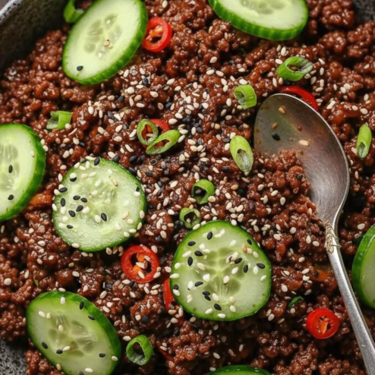 Spicy Keto Korean Ground Beef with Cucumber Salad Recipe