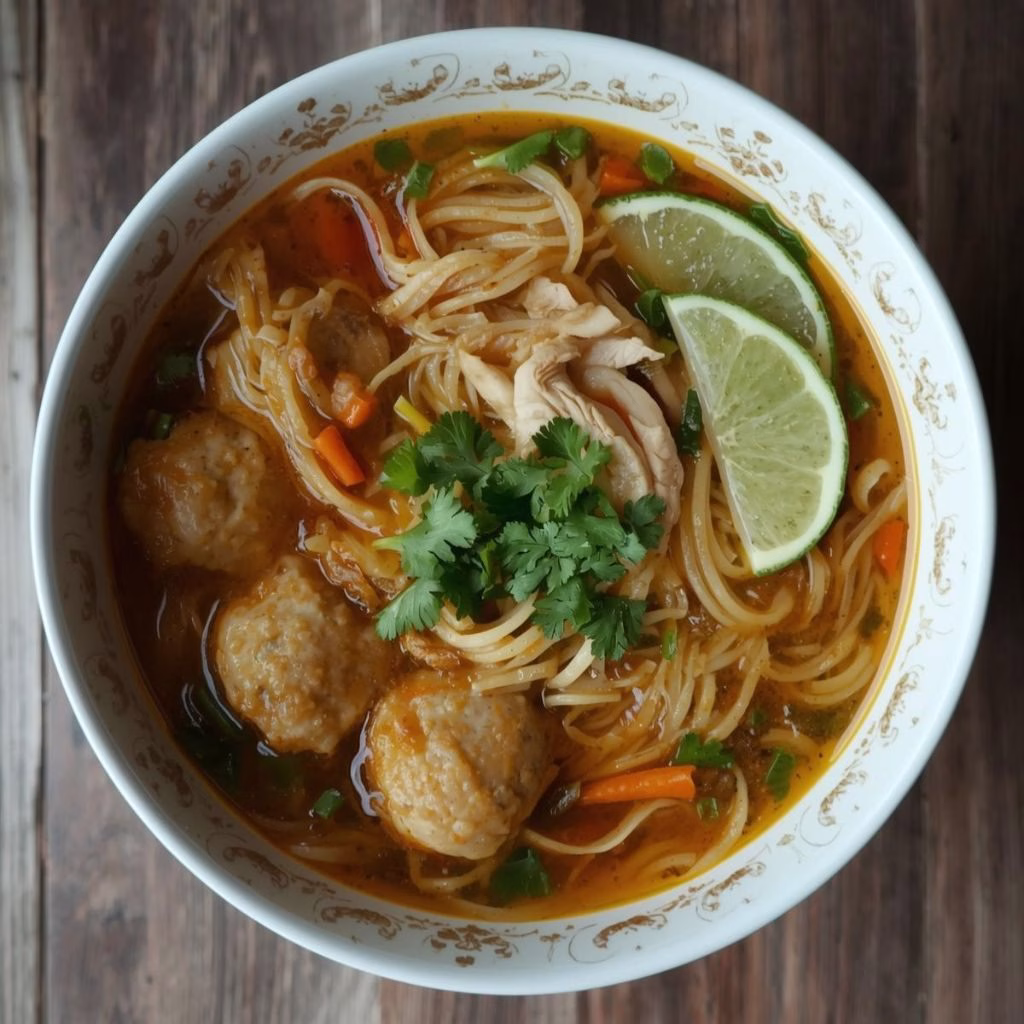 Thai Noodle Soup with Chicken Meatballs Recipe