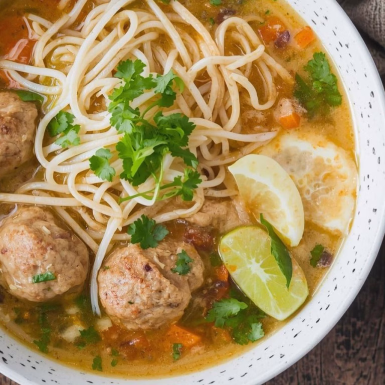 Thai Noodle Soup with Chicken Meatballs Recipe