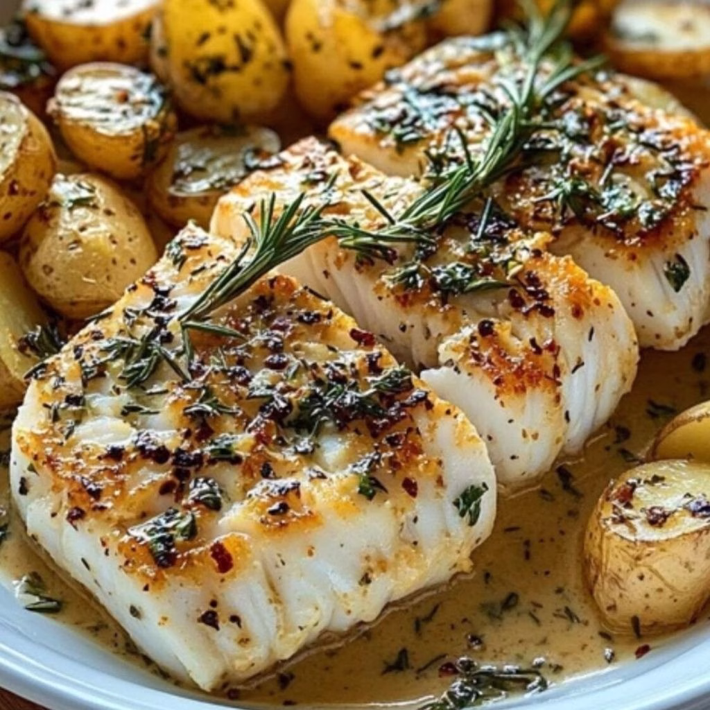 Garlic Butter Cod with Roasted Potatoes Recipe