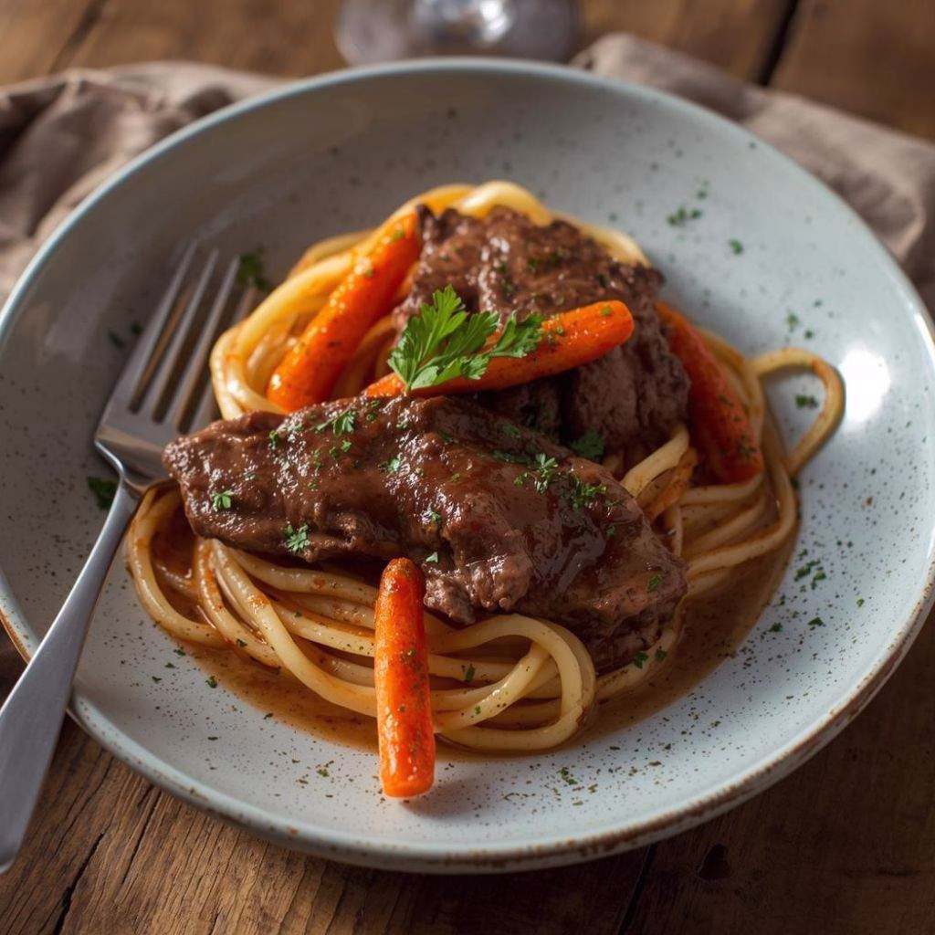 Cowboy Butter Steak Linguine with Roasted Carrots & Parsley Recipe