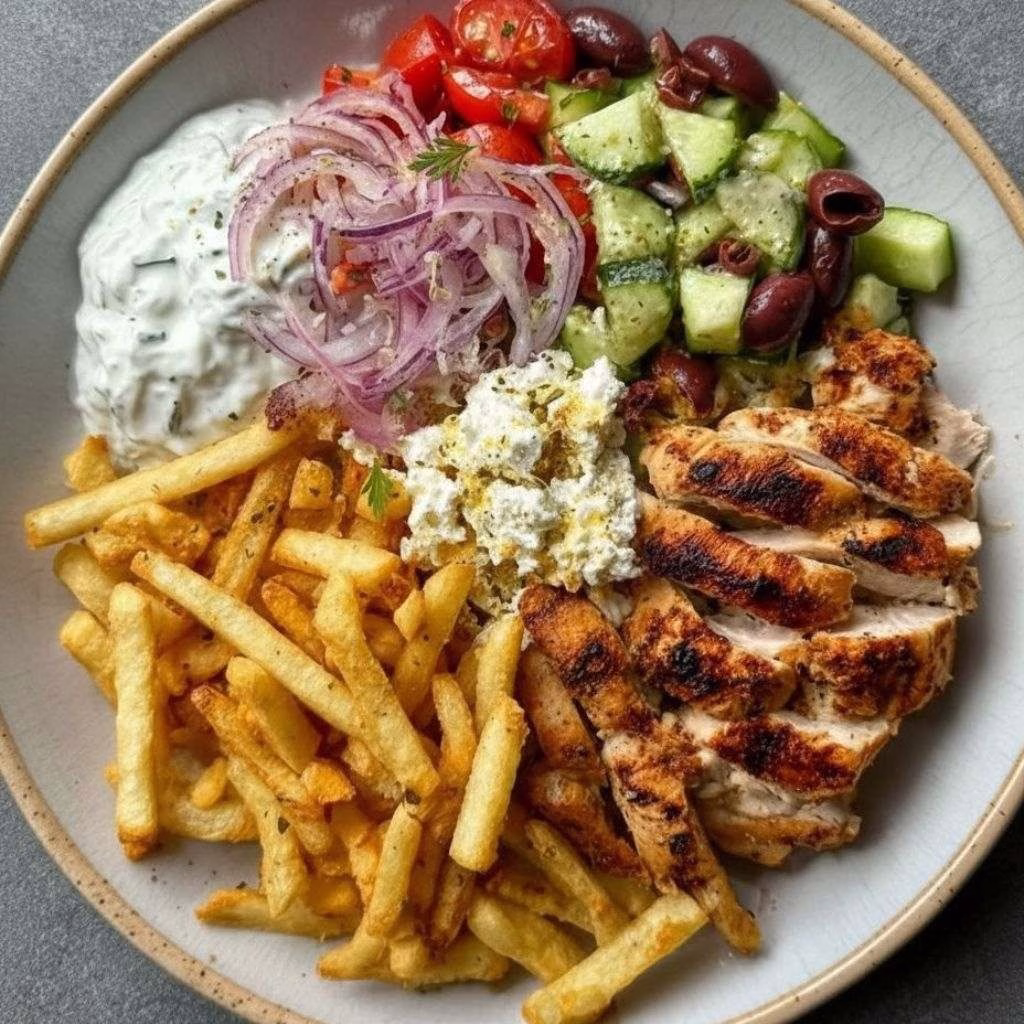 Greek Style Chicken Plate with Tzatziki & Fries Recipe