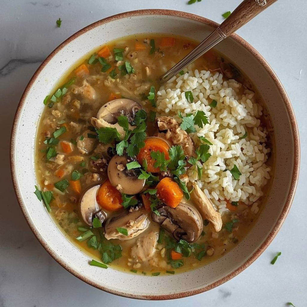 Ginger Lime Chicken and Mushroom Soup with Cilantro Rice Recipe
