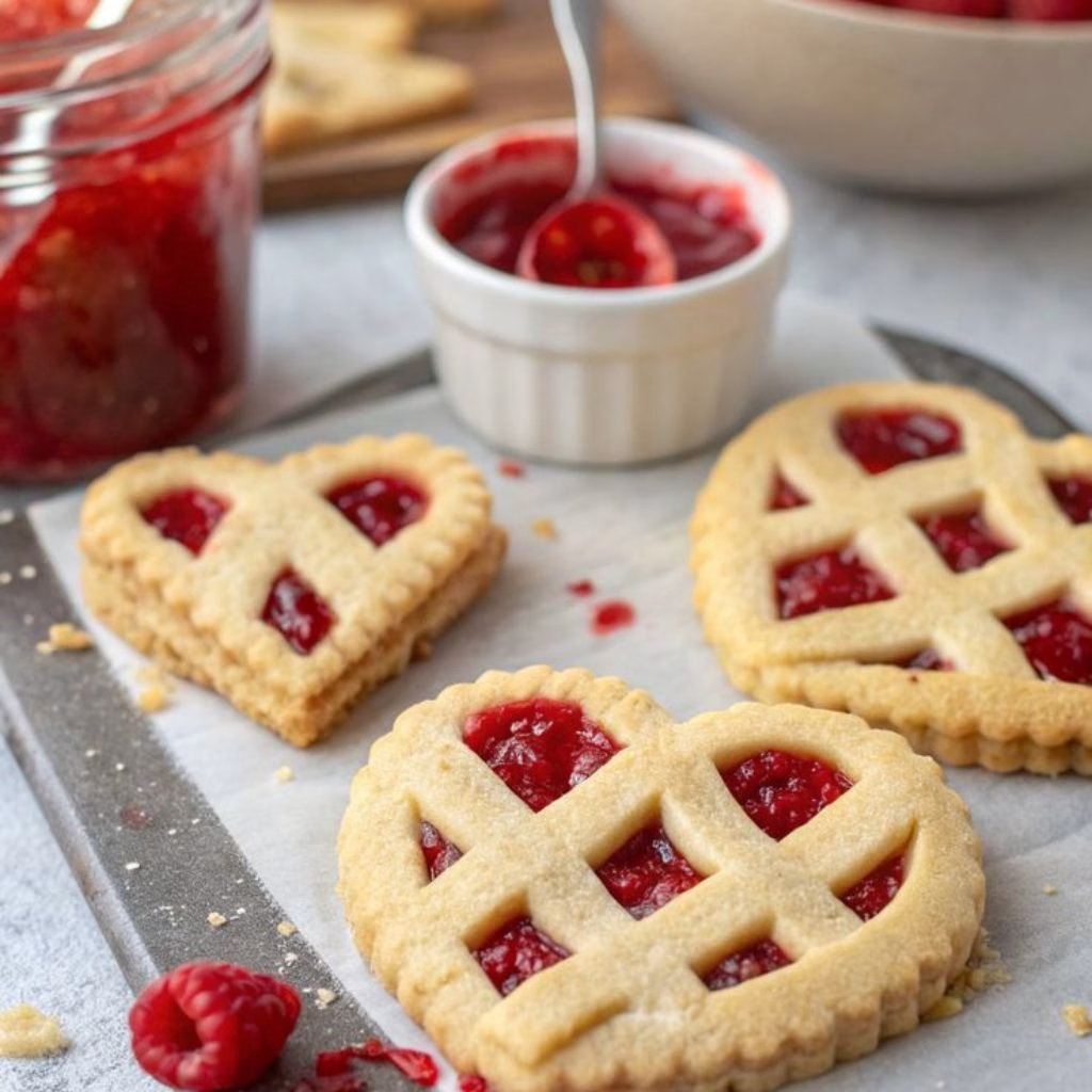 Raspberry Chia Jam Heart-Shaped Linzer Cookies Recipe