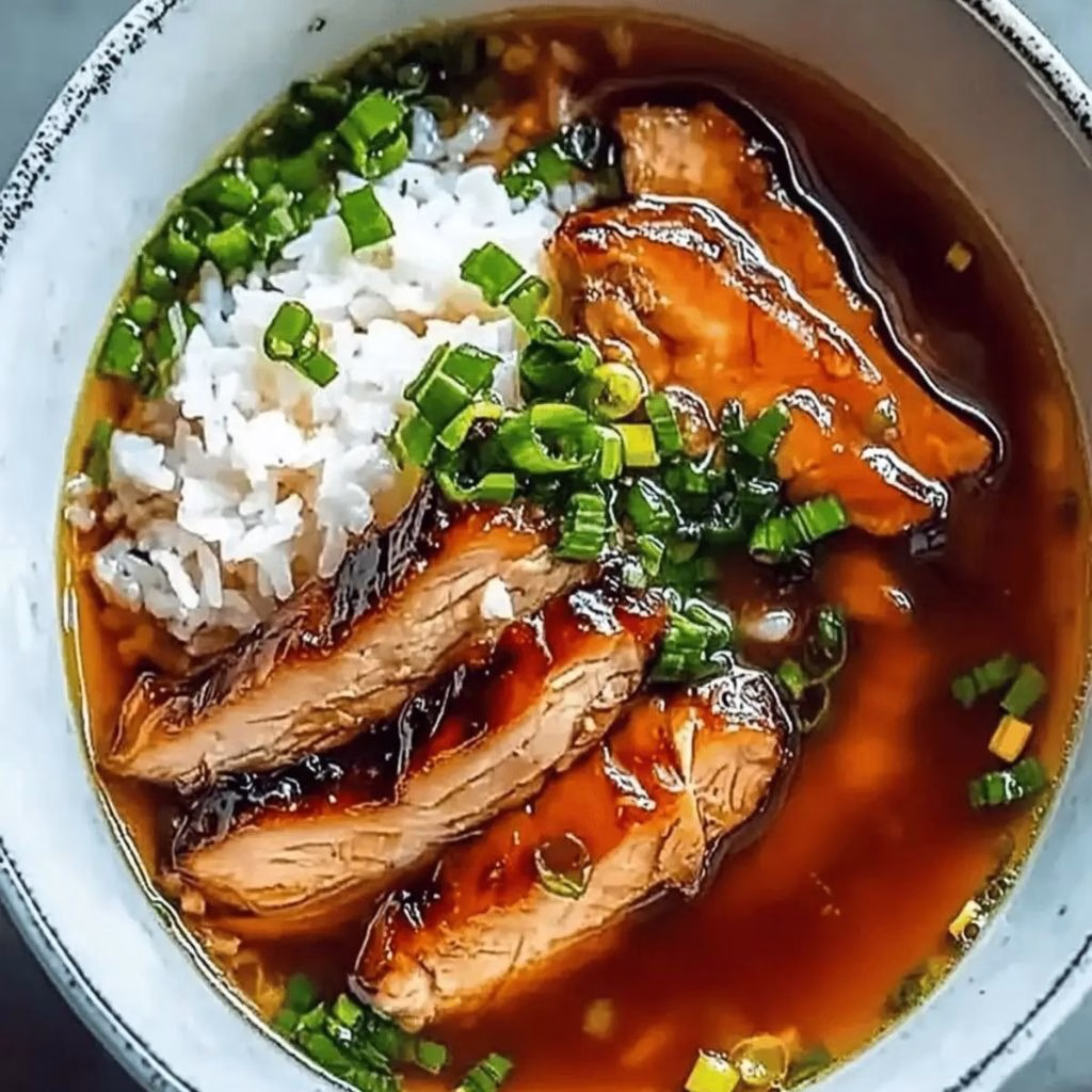 Caramelized Soy Chicken in Garlic Ginger Broth with Rice Recipe