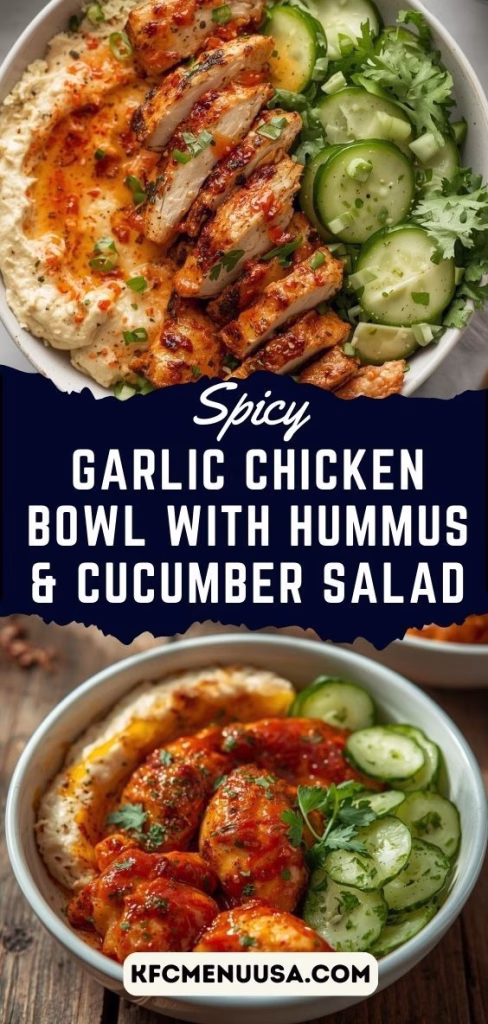 Spicy Garlic Chicken Bowl with Hummus & Cucumber Salad Recipe
