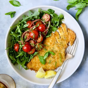 Air Fryer Chicken Milanese with Refreshing Mediterranean Salad Recipe