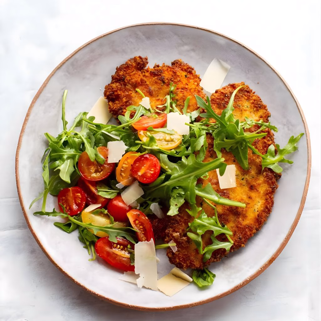 Air Fryer Chicken Milanese with Refreshing Mediterranean Salad Recipe