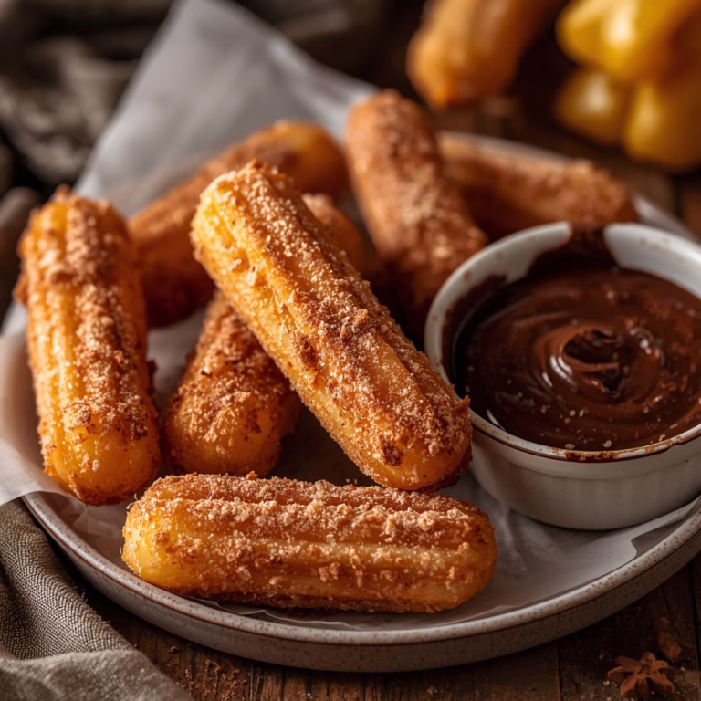 Air Fryer Churro Bites with Chocolate Dipping Sauce