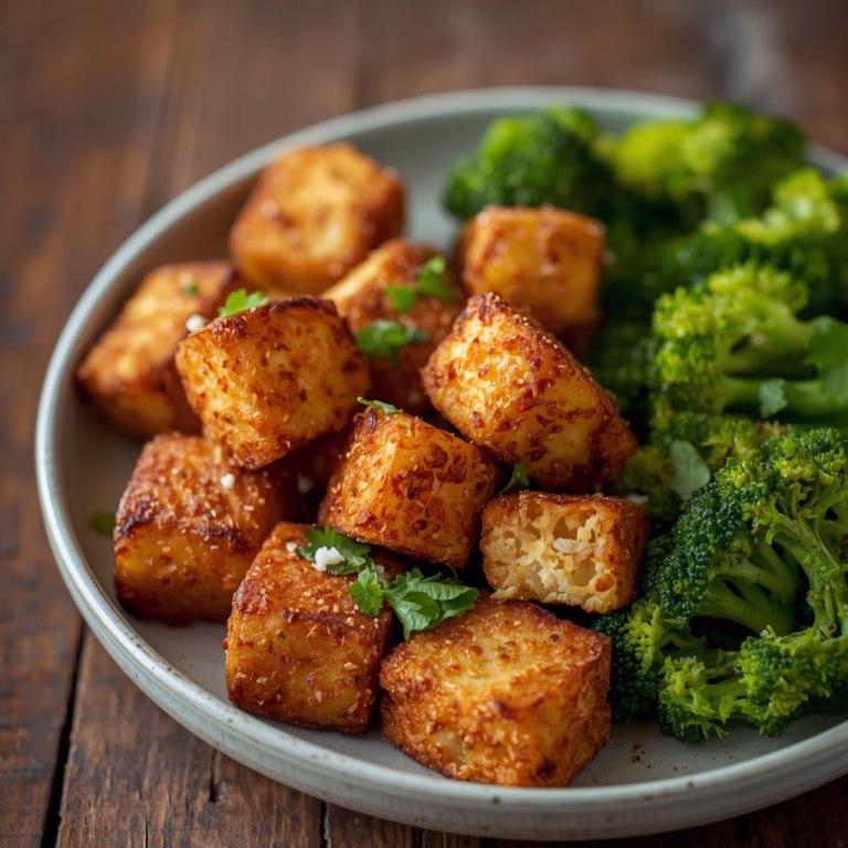 Air Fryer Tofu Nuggets with Smoky Broccoli Recipe