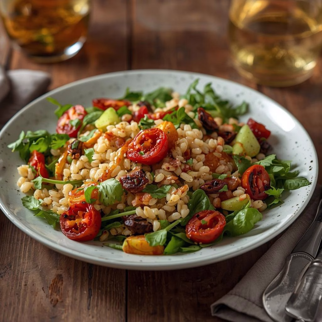Antipasto Farro Salad with Sun-Dried Tomato Vinaigrette Recipe