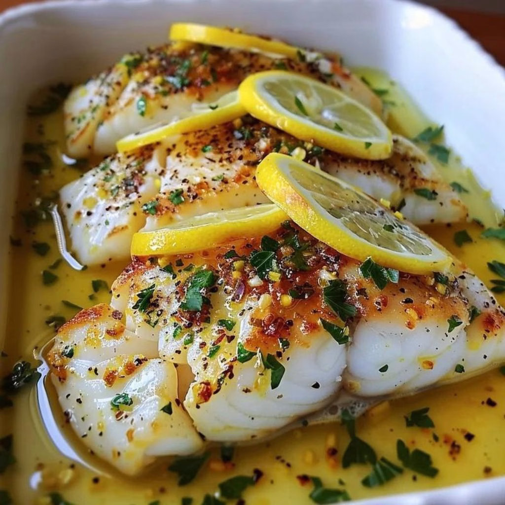 Baked Lemon-Garlic Cod with Butter Sauce Recipe