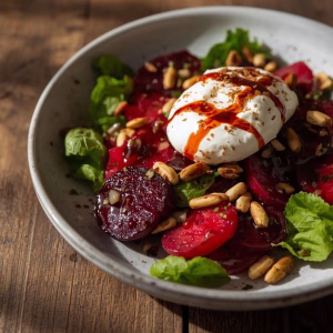 Beet and Burrata Salad with Pine Nuts and Balsamic Dressing