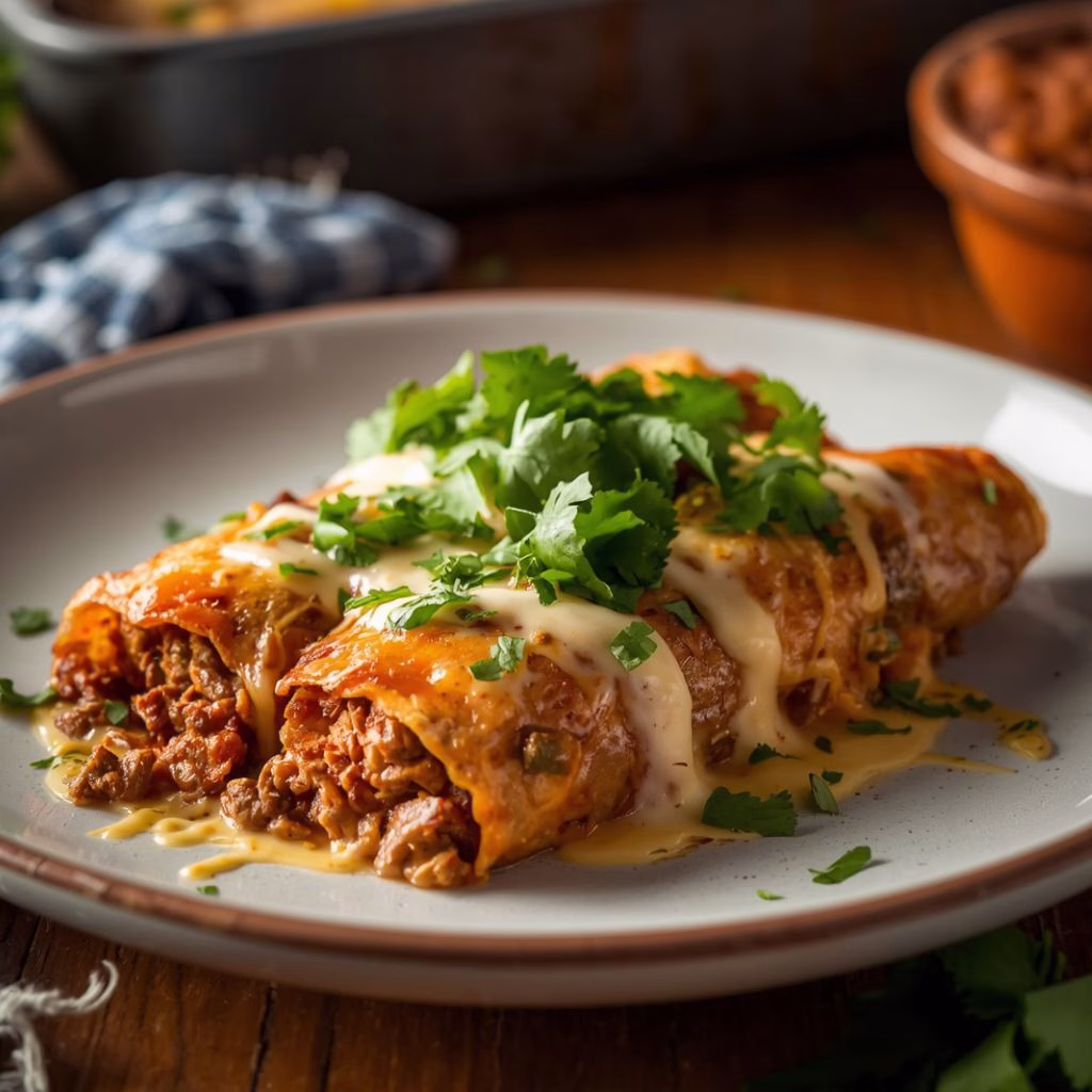 Cheesy Beef Enchiladas with Creamy White Sauce Recipe