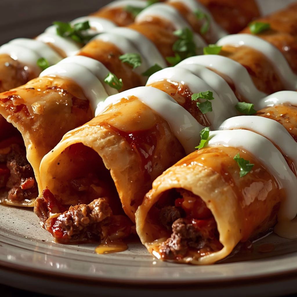Cheesy Beef Enchiladas with Creamy White Sauce Recipe
