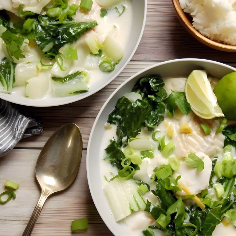 Coconut Fish Stew With Ginger & Greens Recipe
