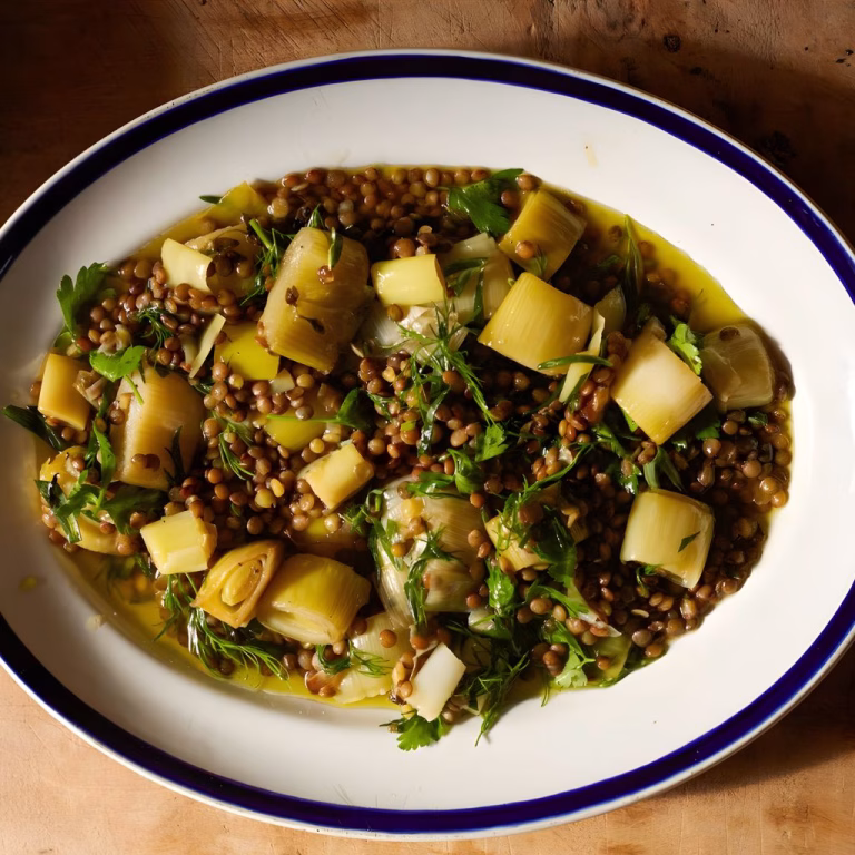 Confit Leeks with Puy Lentils & Leek Cream Recipe