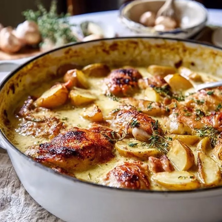 Creamy French Style Chicken Casserole a la Normande Recipe