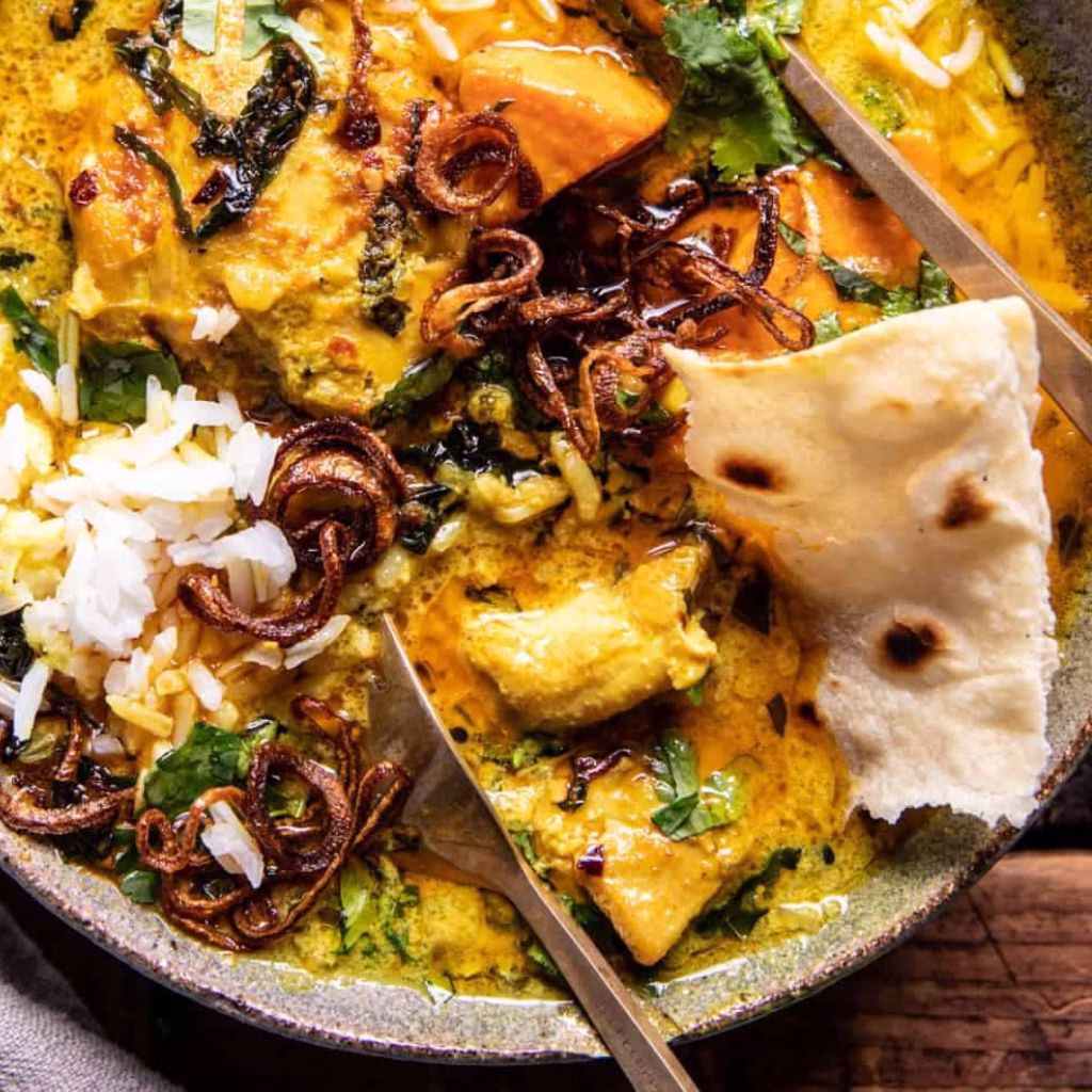 Crockpot Coconut Chicken Curry with Crispy Shallot Basil Oil Recipe