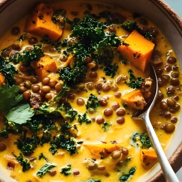 Ginger Sweet Potato & Coconut Milk Stew with Lentils and Kale Recipe