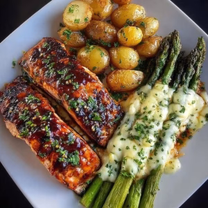 Gourmet Salmon Dinner Plate with Roasted Potatoes & Asparagus Recipe