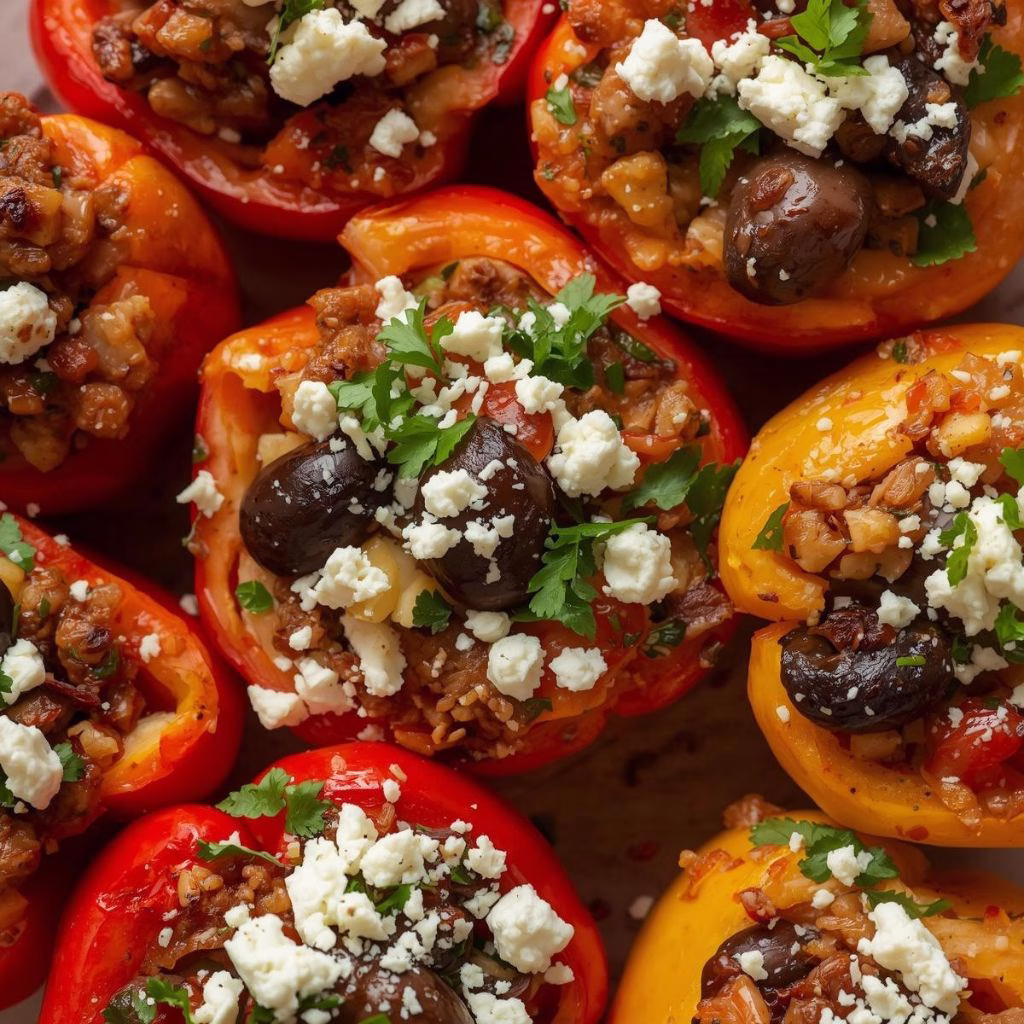 Greek Stuffed Peppers with Cheese & Olives Recipe