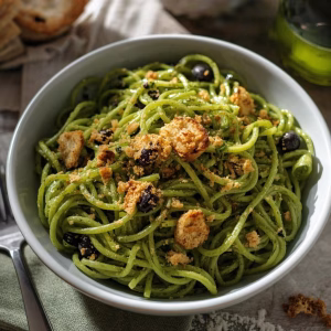 Green Olive Capellini with Toasted Breadcrumbs Recipe