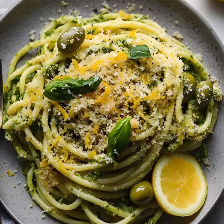 Green Olive Pasta with Toasted Lemon Breadcrumbs Recipe
