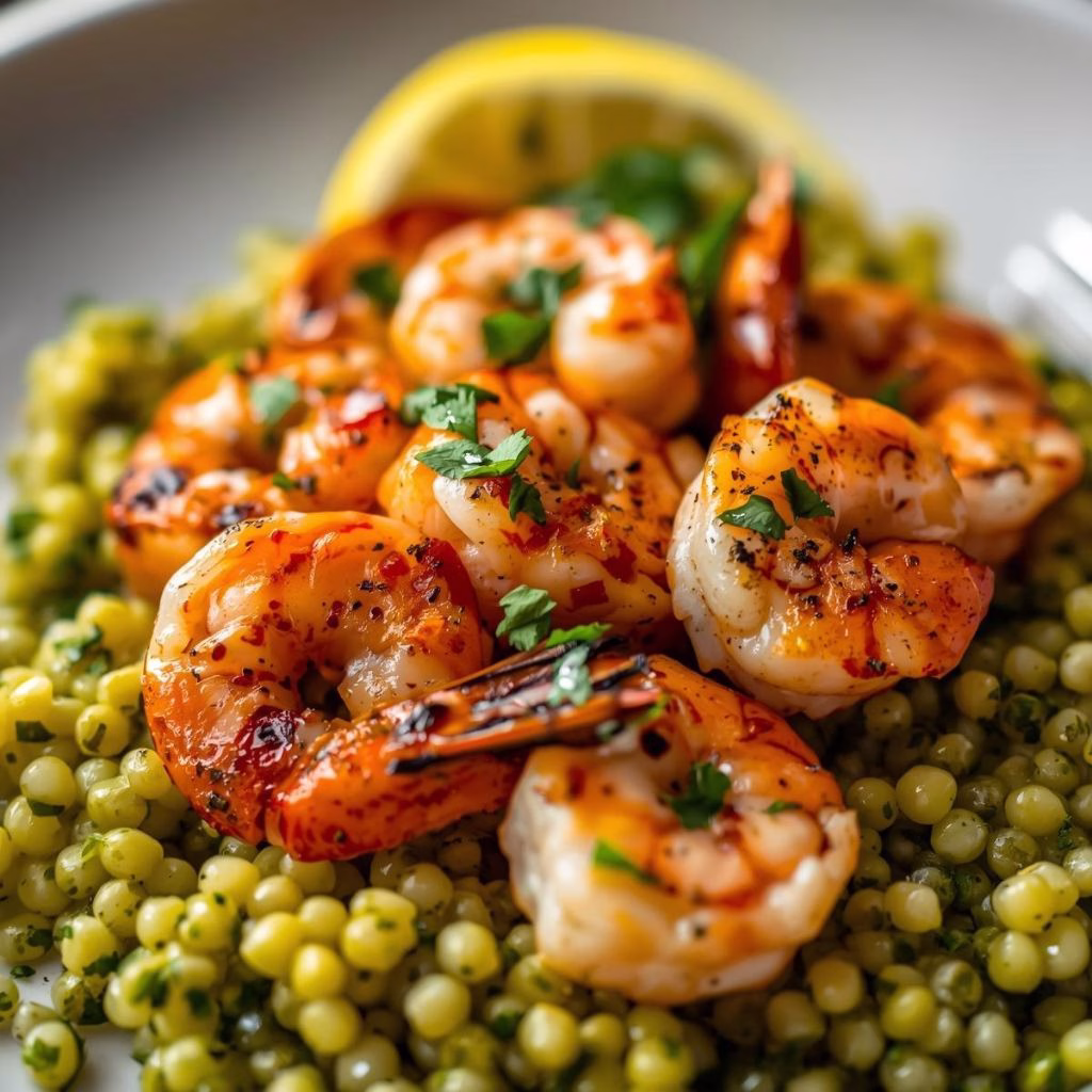 Grilled Lemon Shrimp with Pesto Couscous Recipe