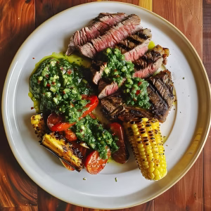 Grilled Steak with Chimichurri and Charred Corn Recipe