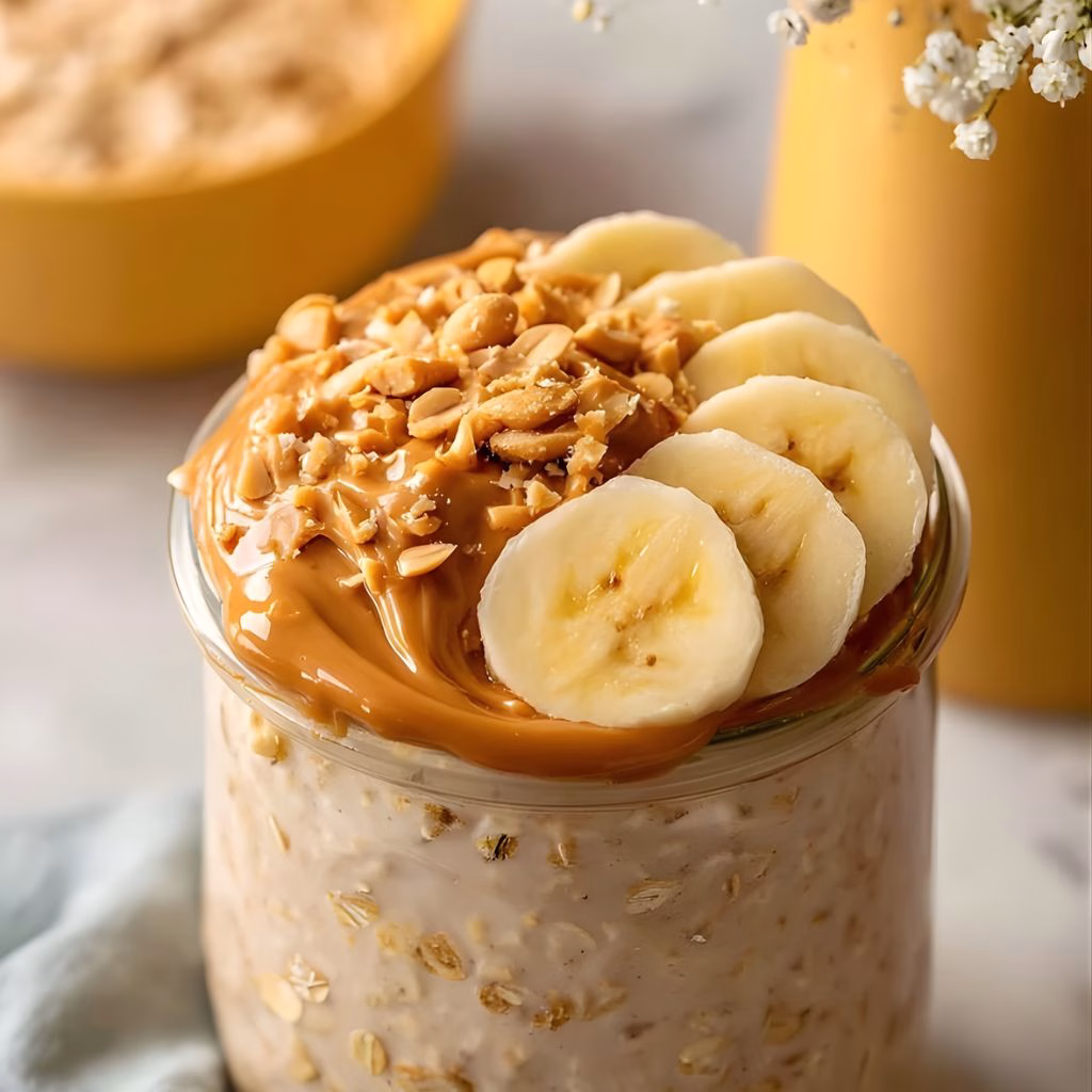 High Protein Peanut Butter Banana Overnight Oats Recipe