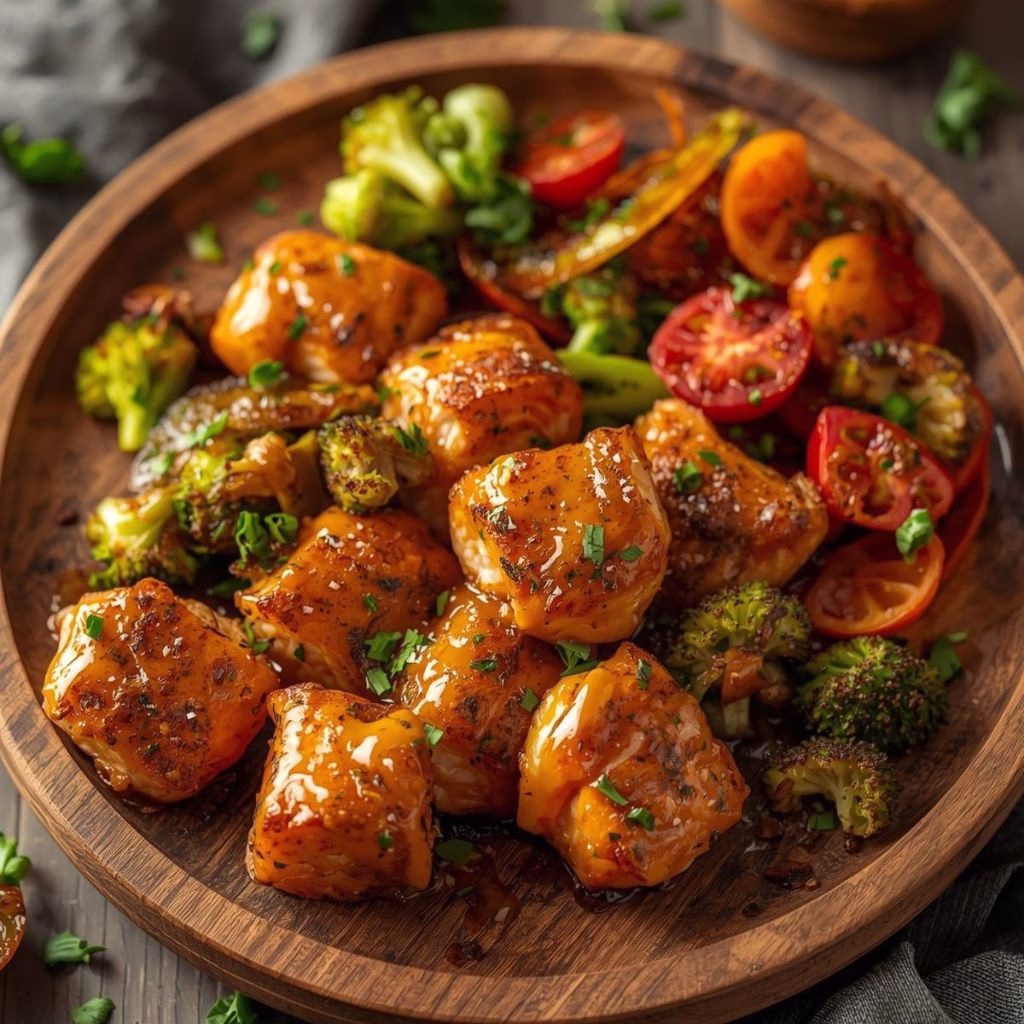 Honey Mustard Salmon Bites and Veggies Recipe