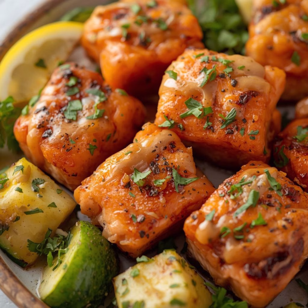 Honey Mustard Salmon Bites and Veggies Recipe