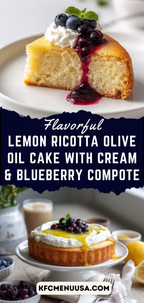 Lemon Ricotta Olive Oil Cake with Cream & Blueberry Compote Recipe