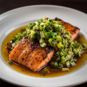 Miso Butter Salmon with Sizzled Scallion Salsa Verde Recipe