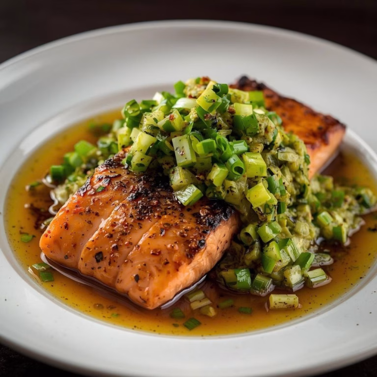 Miso Butter Salmon with Sizzled Scallion Salsa Verde Recipe