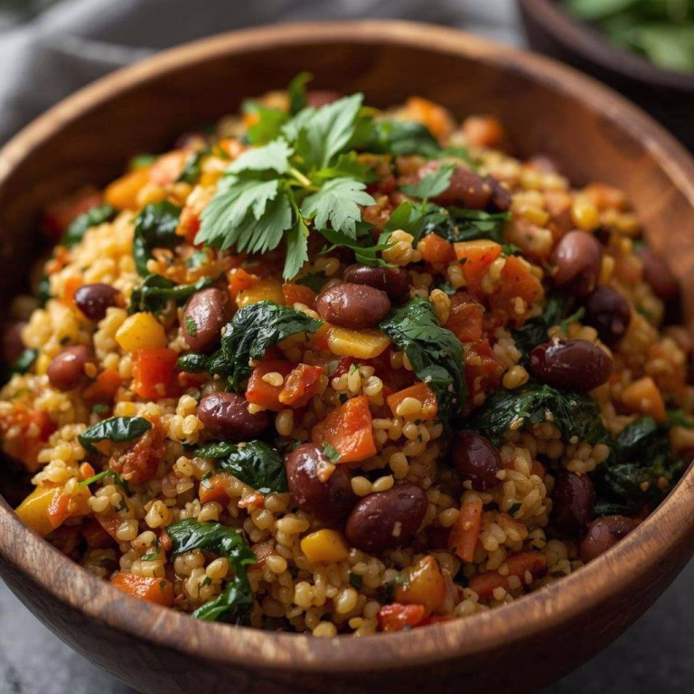 One Pot Vegan Caribbean Pelau with Beans and Spinach Recipe