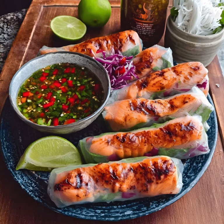 Oven-Baked Salmon Spring Rolls with a Vietnamese Twist Recipe