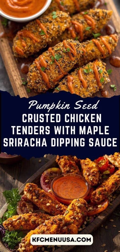 Crispy Pumpkin Seed Crusted Chicken Tenders with Maple Sriracha Dipping Sauce