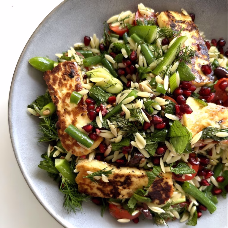 Risoni, Green Bean & Golden Halloumi Salad Recipe