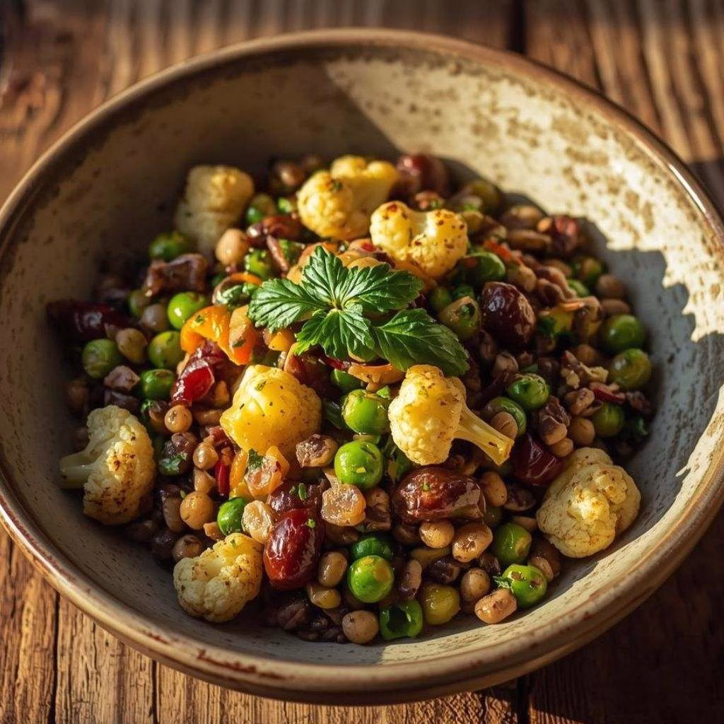 Roasted Cauliflower Olive Lentil Salad Recipe