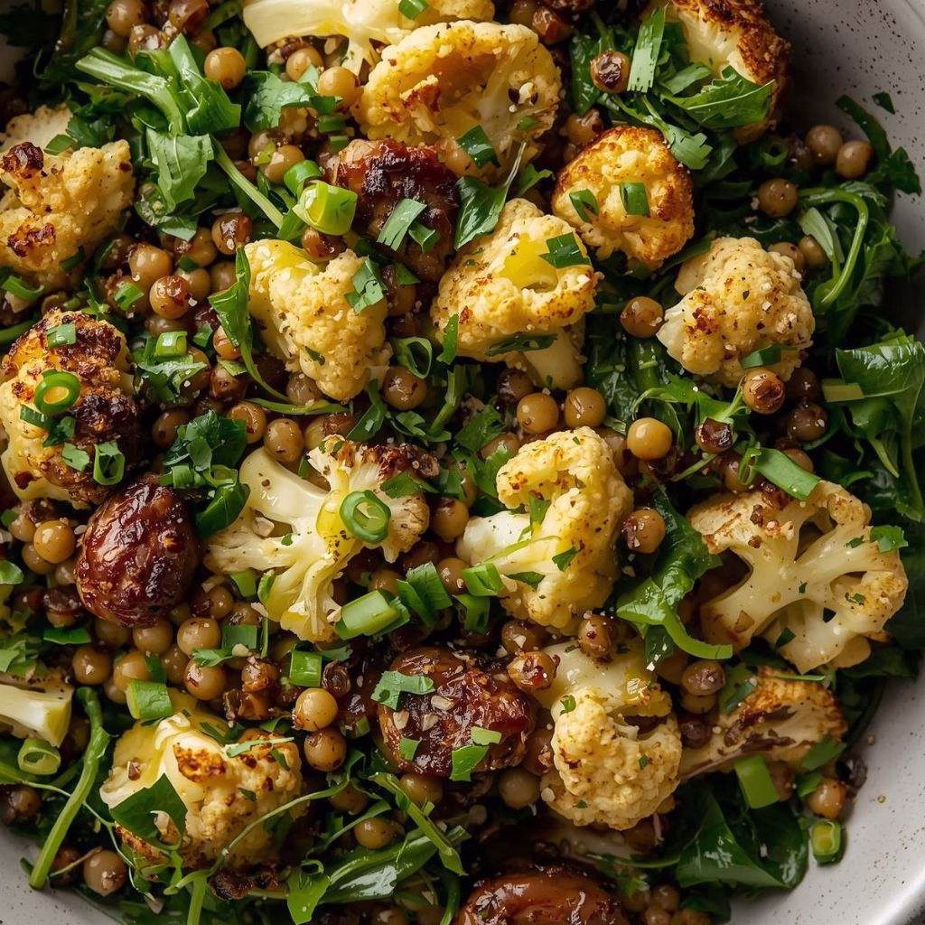Roasted Cauliflower Olive Lentil Salad Recipe