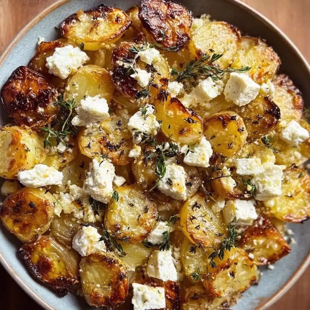 Roasted Potatoes with Baked Feta and Garlic Recipe