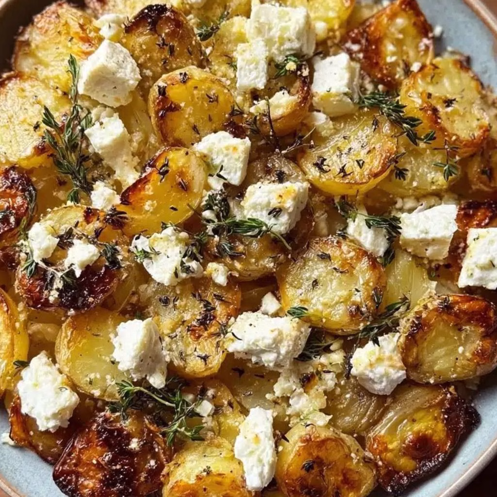 Roasted Potatoes with Baked Feta and Garlic Recipe