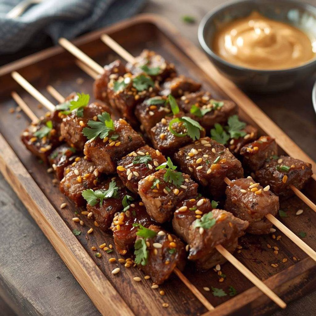 Sesame Ginger Steak Skewers with Peanut Sauce Recipe