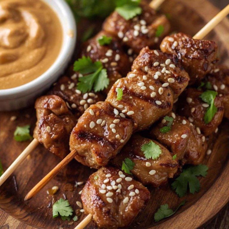 Sesame Ginger Steak Skewers with Peanut Sauce Recipe