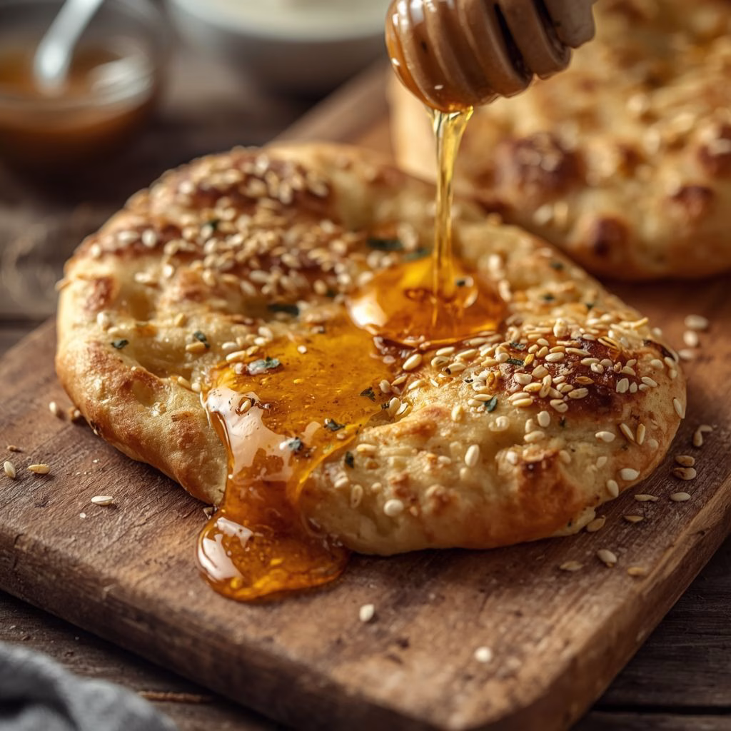 Sesame Gouda Stuffed Naan with Honey Recipe