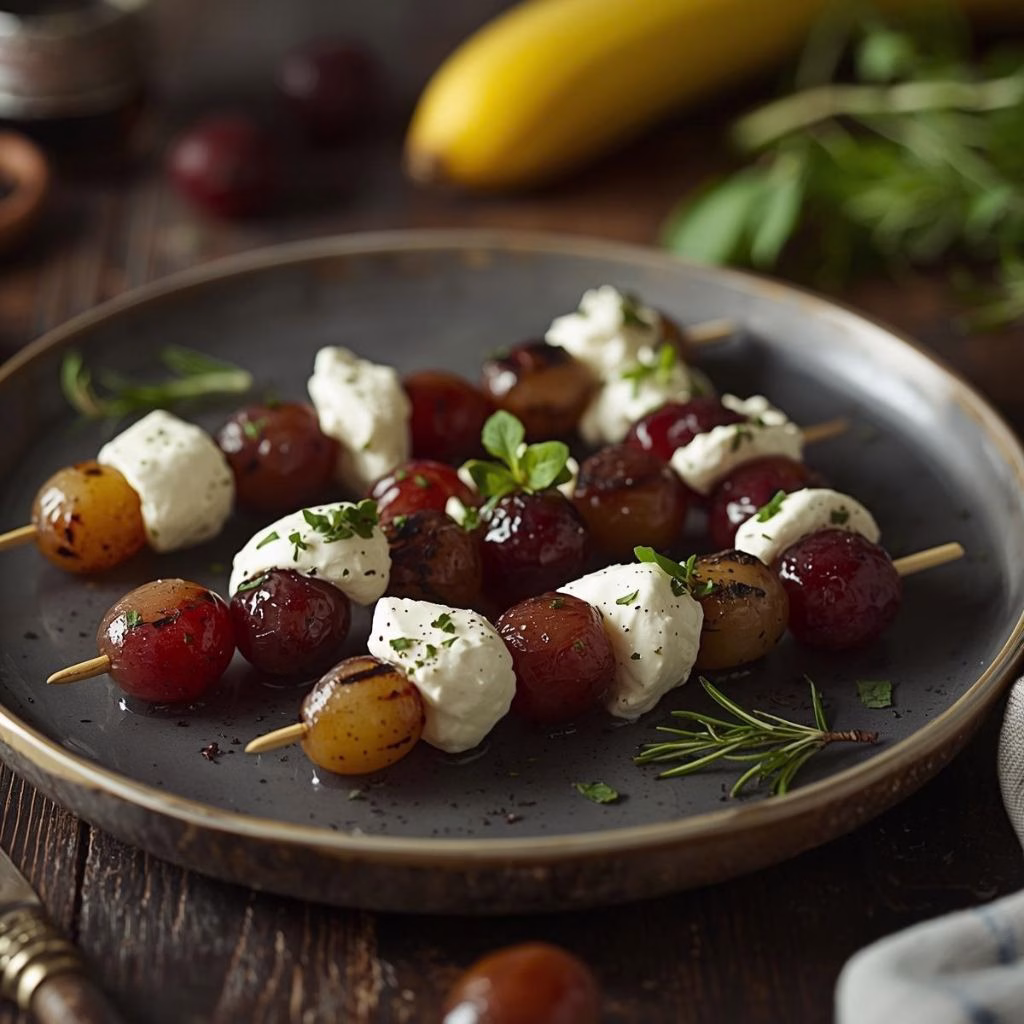 Smoked Rosemary Grilled Grape Skewers with Burrata Recipe